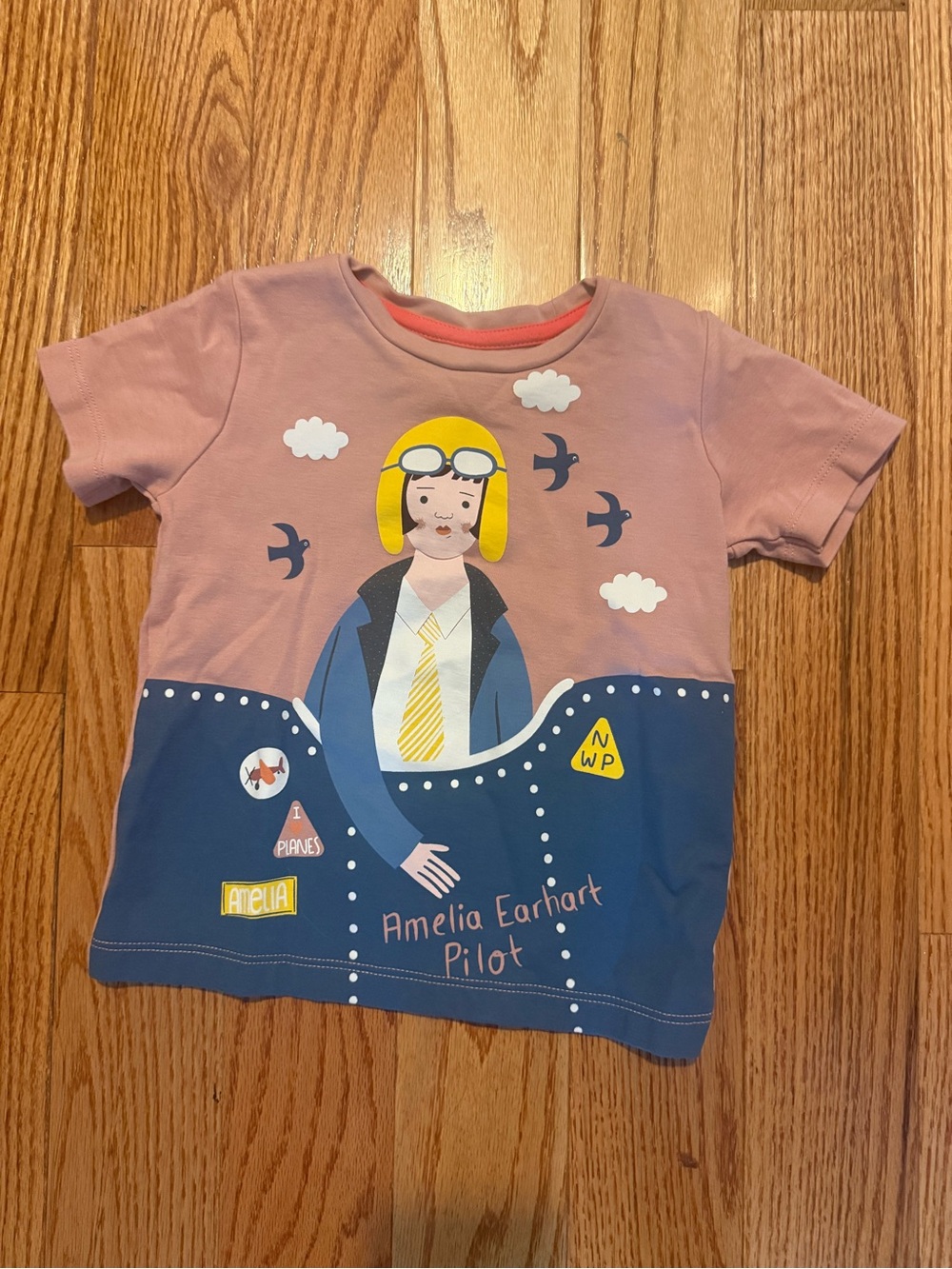 Amelia Earhart Pilot Graphic Kids Tee - Dusty Pink & Navy